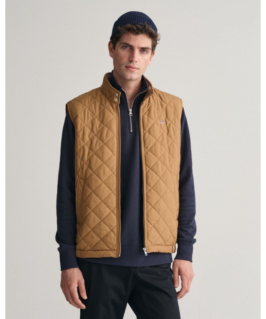 Gant Mens Quilted Windcheater Vest - Brown - Size X-Large