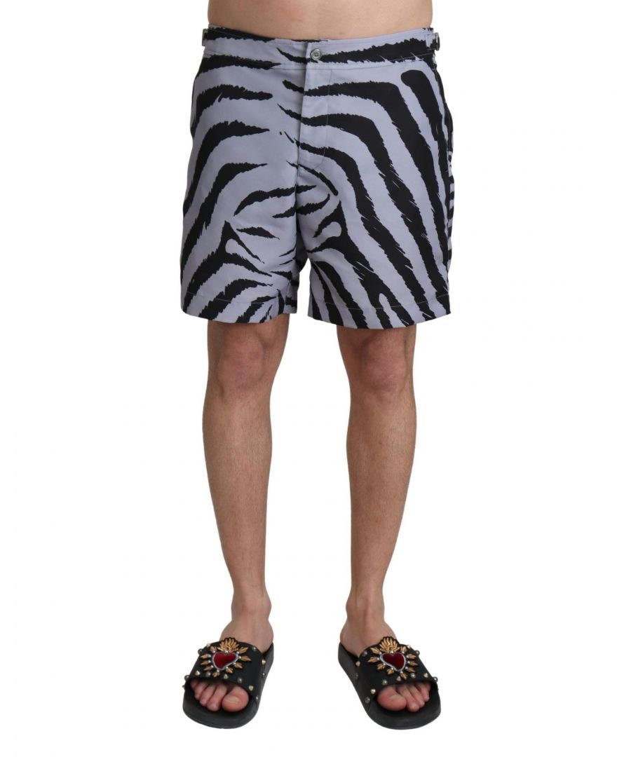 Dolce & Gabbana Mens Zebra Print Beachwear Shorts - Grey - Size Small