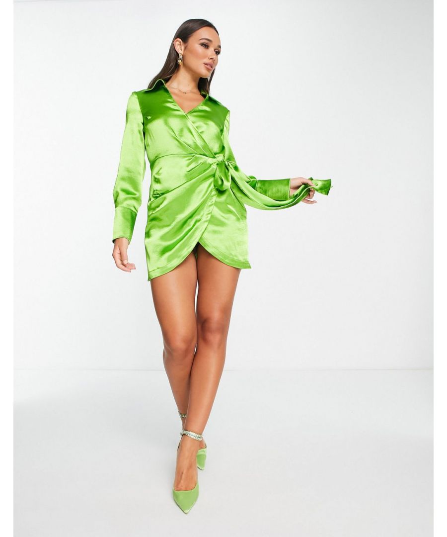 Mini dress by Topshop All dressed up Spread collar Wrap front Tie side Regular fit Sold by Asos