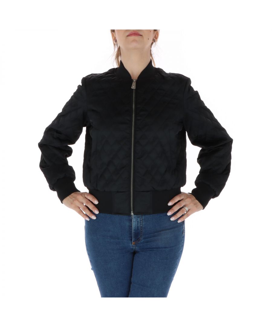 Brand: Guess\nGender: Women\nType: Jackets\nSeason: Fall/Winter\n\nPRODUCT DETAIL\n• Color: black\n• Fastening: with zip\n• Sleeves: long\n• Pockets: front pockets\n•  Article code: W1YL33WE0A0\n\nCOMPOSITION AND MATERIAL\n• Composition: -100% polyester -100%  polyurethane \n•  Washing: machine wash at 30°