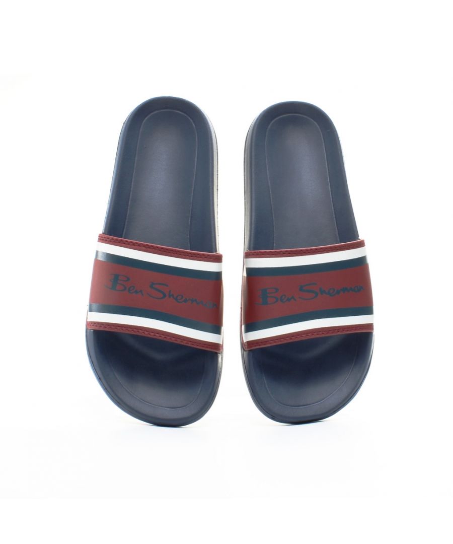 Ben Sherman sliders with contoured footbed for comfort.\nEmbossed branding.\nSynthetic upper and lining.\nContoured footbed.\nSynthetic sole.