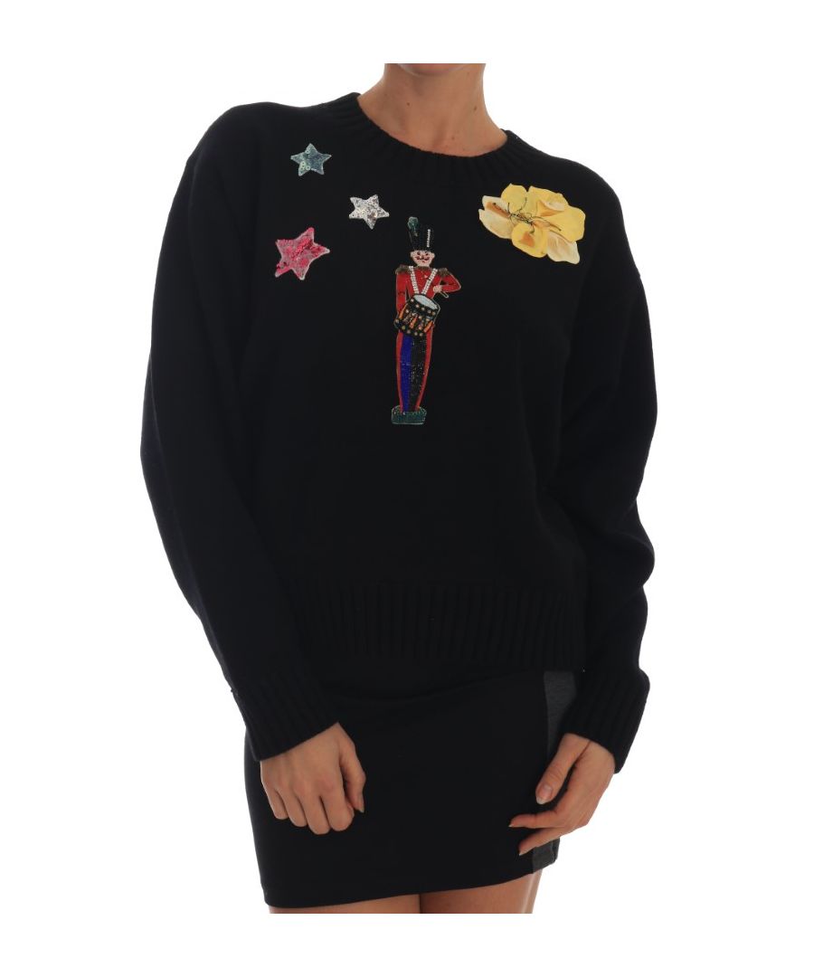 Dolce & ; Gabbana Gorgeous brand new with tags, 100% Authentic DOLCE & ; GABBANA black wool and cashmere Fairy Tale applique crystal sweater Model : Long sleeve crewneck pullover Collection : SICILY Fairy Tale Color : Black Multicolor Fairy Tale inspired crystal sequined embedded applique Hand-sown applique Logo details Made in Italy