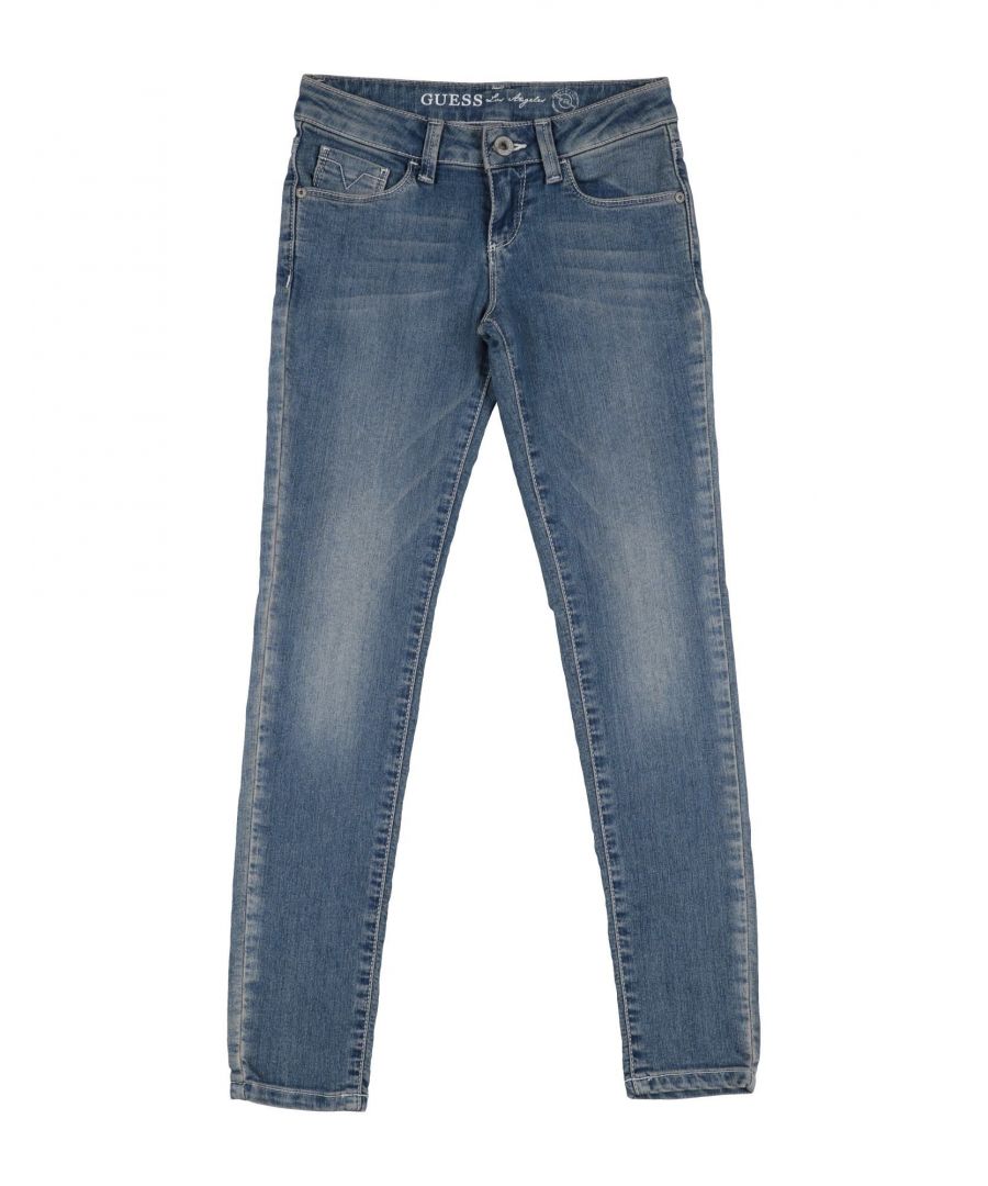 denim, faded, rhinestones, logo, solid colour, medium wash, mid rise, front closure, button, zip, multipockets, hand-washing recommended, do not dry clean, iron at 110° c max, do not bleach, do not tumble dry, stretch, straight-leg pants