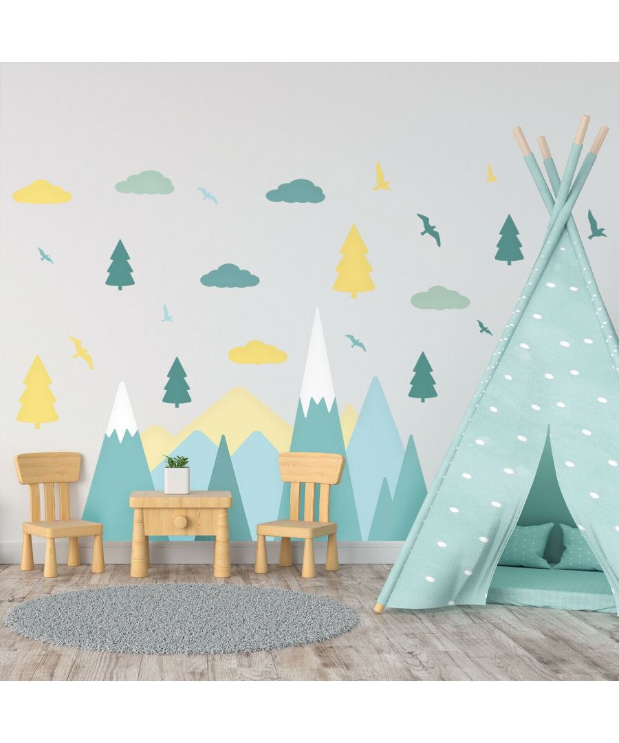 Image for Colourful Mountains Landscape Wall Stickers - Yellow + Blue Self Adhesive DIY Wall Stickers Kids Room, nursery, children's room, boy, girl