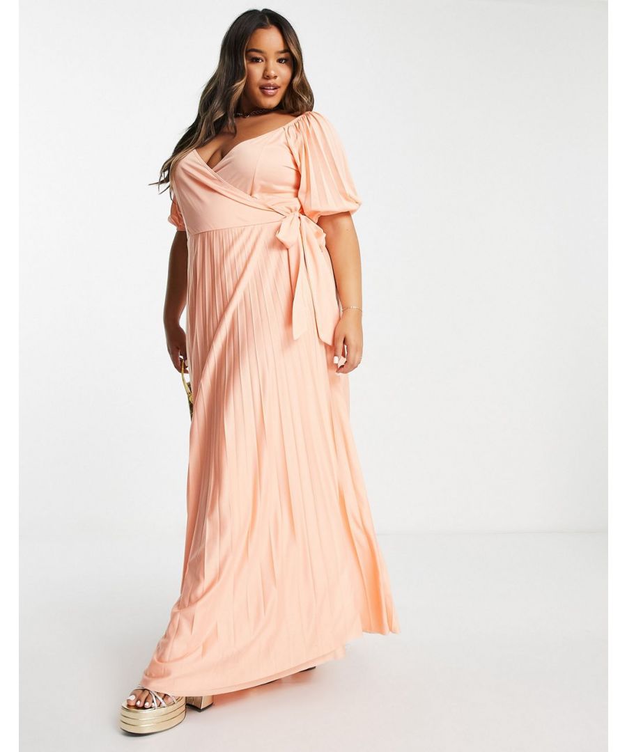 Plus-size dress by ASOS DESIGN All other dresses can go home Pleated design Wrap front Puff sleeves Tie waist Regular fit Sold by Asos