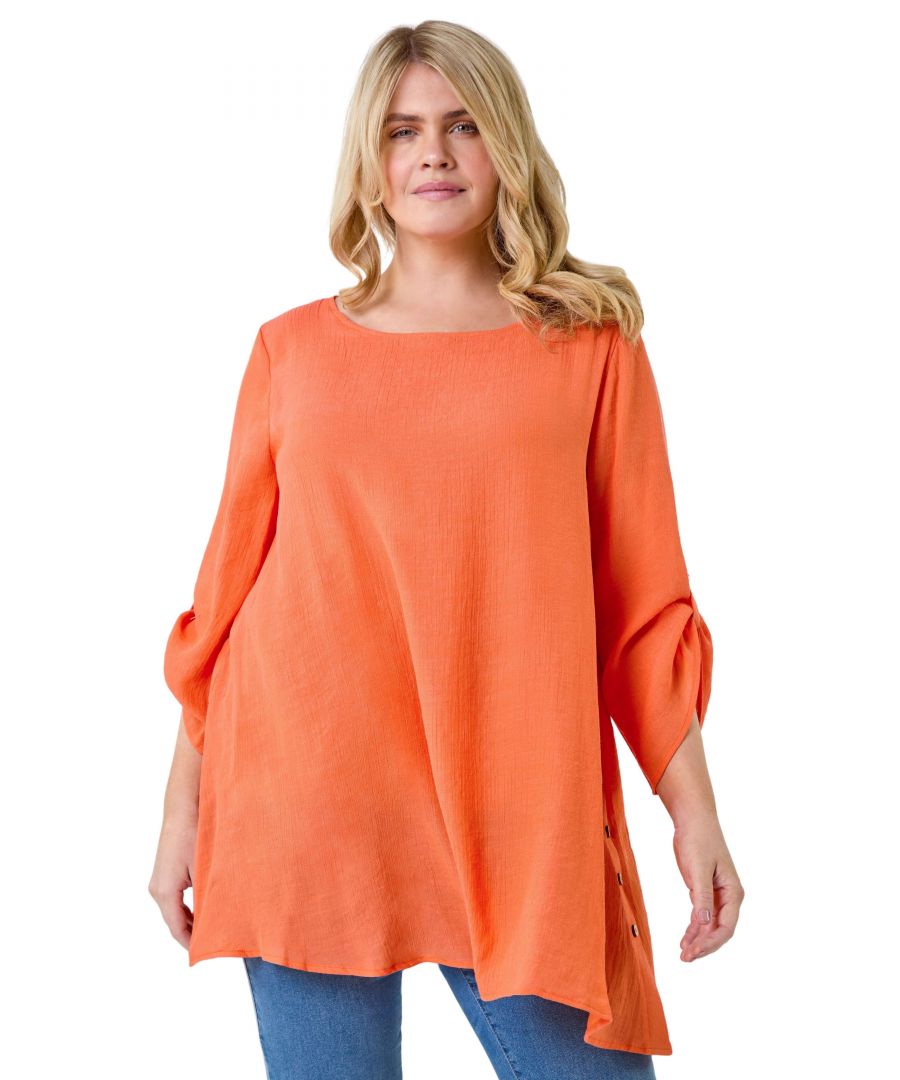 Roman Curve Womens Button Detail Woven Top - Orange - Size 18 UK