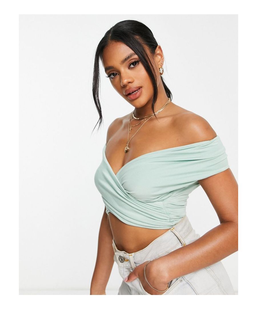 Top by ASOS DESIGN The scroll is over Bardot neck Twist front Cropped length Slim fit Sold by Asos