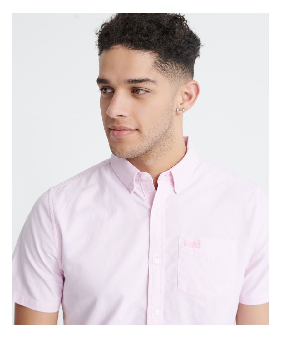 Superdry Mens Classic University Oxford Short Sleeved Shirt - Pink Cotton - Size Small