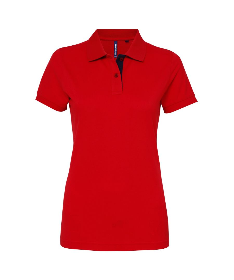 Asquith & Fox Womens/Ladies Short Sleeve Contrast Polo Shirt (Red/ Navy) - Multicolour Cotton - Size Small