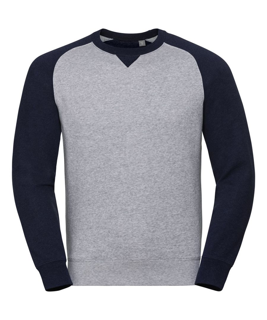 Russell Athletic Mens Authentic Baseball Sweatshirt (Light Oxford/Indigo Melange) - Multicolour Cotton - Size Small