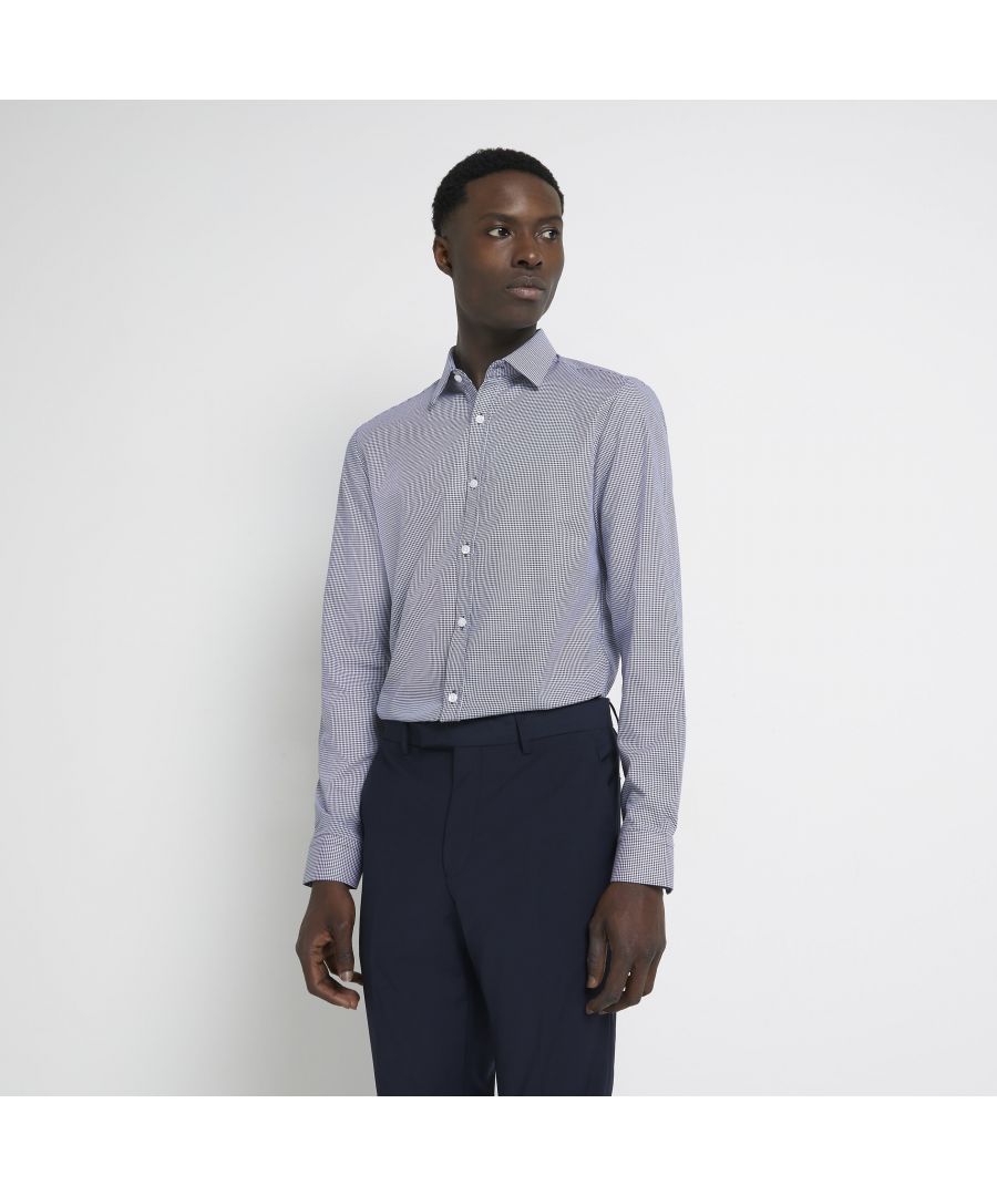 > Brand: River Island> Department: Men> Material: Cotton> Material Composition: 100% Cotton> Type: Dress Shirt> Pattern: Houndstooth> Size Type: Regular> Fit: Slim> Closure: Button> Sleeve Length: Long Sleeve> Neckline: Collared> Collar Style: Stand-Up> Season: SS22> Occasion: Formal