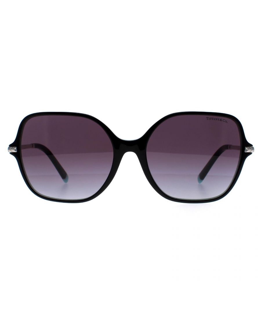 Tiffany Square Womens Black on Tiffany Blue Grey Gradient TF4191  Sunglasses are a stylish design crafted from high-quality acetate, these sunglasses are both lightweight and durable, making them comfortable to wear for extended periods. The signature Tiffany blue is subtly revealed around the temple tips for brand recognition.
