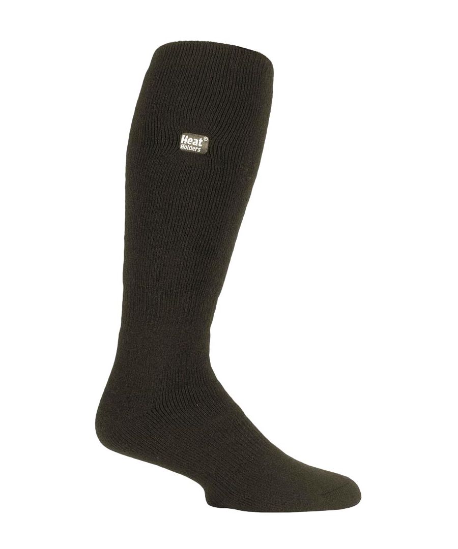 Heat Holders LITE - Mens Knee High Thin Thermal Socks for Wellington Boots - Green Nylon - Size UK 6-11