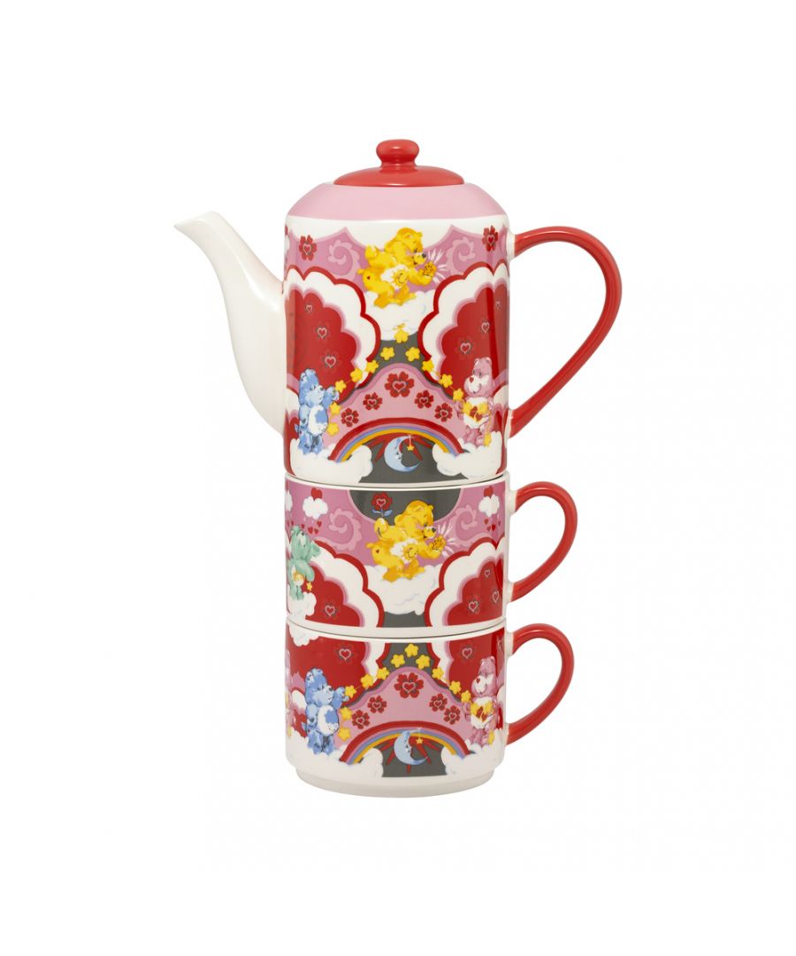 This limited edition Care Bears tea for two set includes a teapot and two cups that stack together to reveal all the adorable details of our Big Wish print. Festooned with garlands of stars, whilst standing on clouds and surrounded by hearts and flowers, the beloved Care Bears are presented like classic cherubs with a hint of ‘60s psychedelia. Made from stoneware and packed in a gift box, it’s perfect for gifting to someone special.
