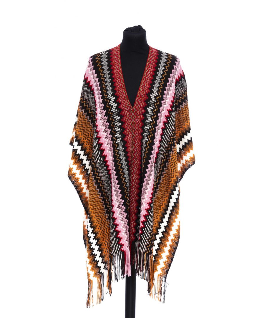 Fringed Poncho With A Geometric Fantasy And Multicolor! Dimensions: 100 Cm X 45 Cm + Fringes 42%WO 42%PC 11%VI 5%PL
