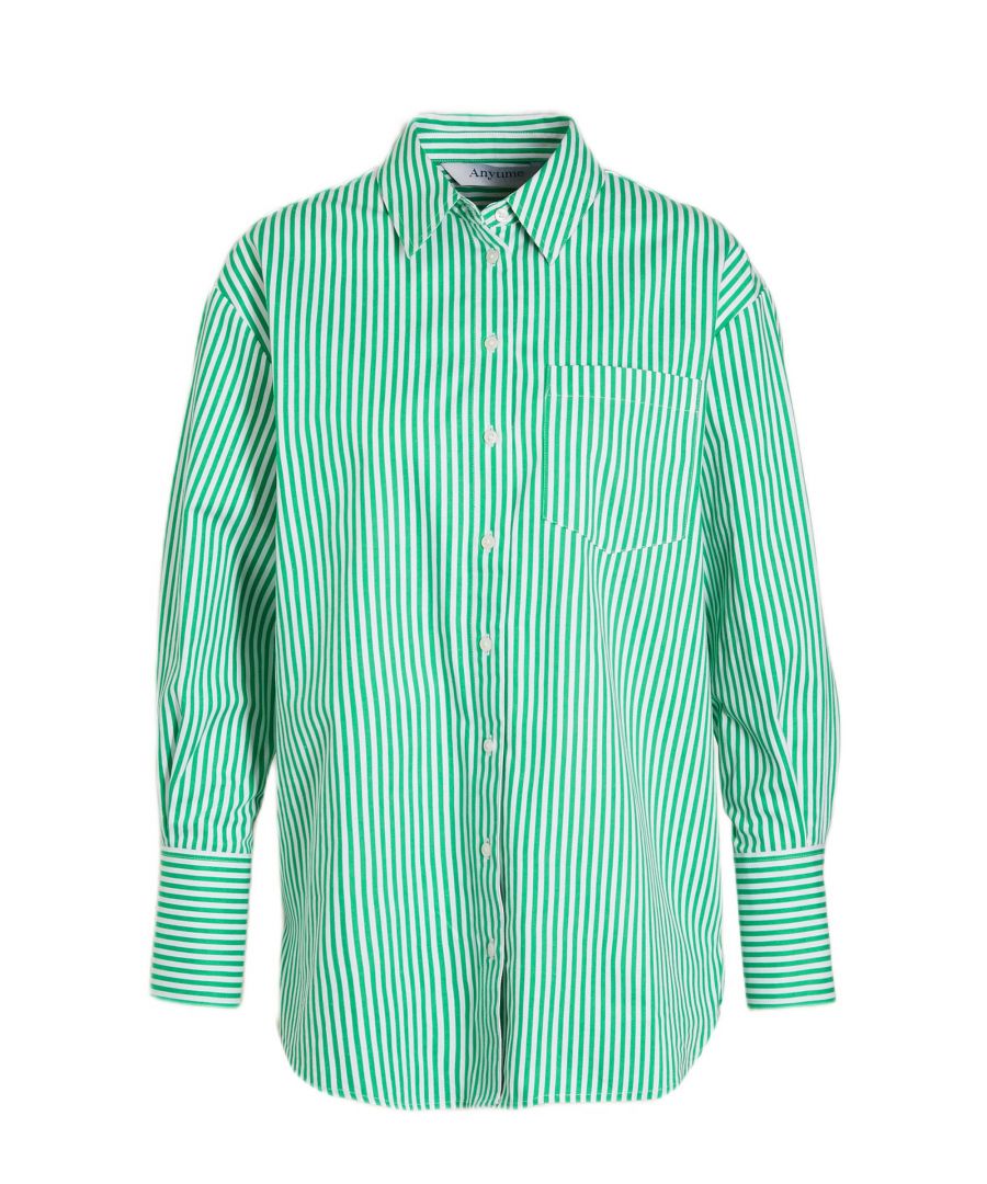 anytime gestreepte geweven blouse wit/groen