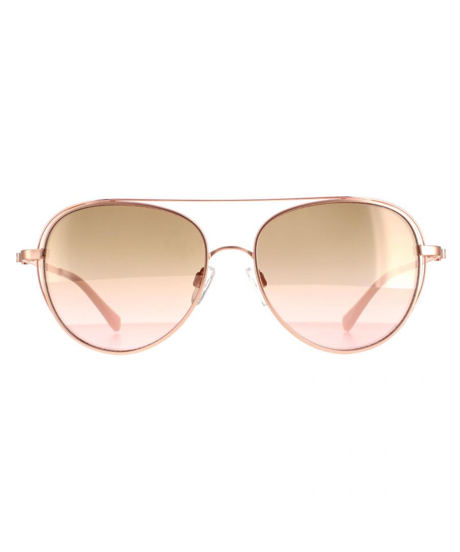 Ted Baker Aviator Womens Rose Gold Pink Brown Gradient TB1575 Runa  Ted Baker are a rounded pilot style but with an tended bar from the sides, up across the top of the frame. There is a bow detail on the temple on these gorgeous Ted Baker sunnies.