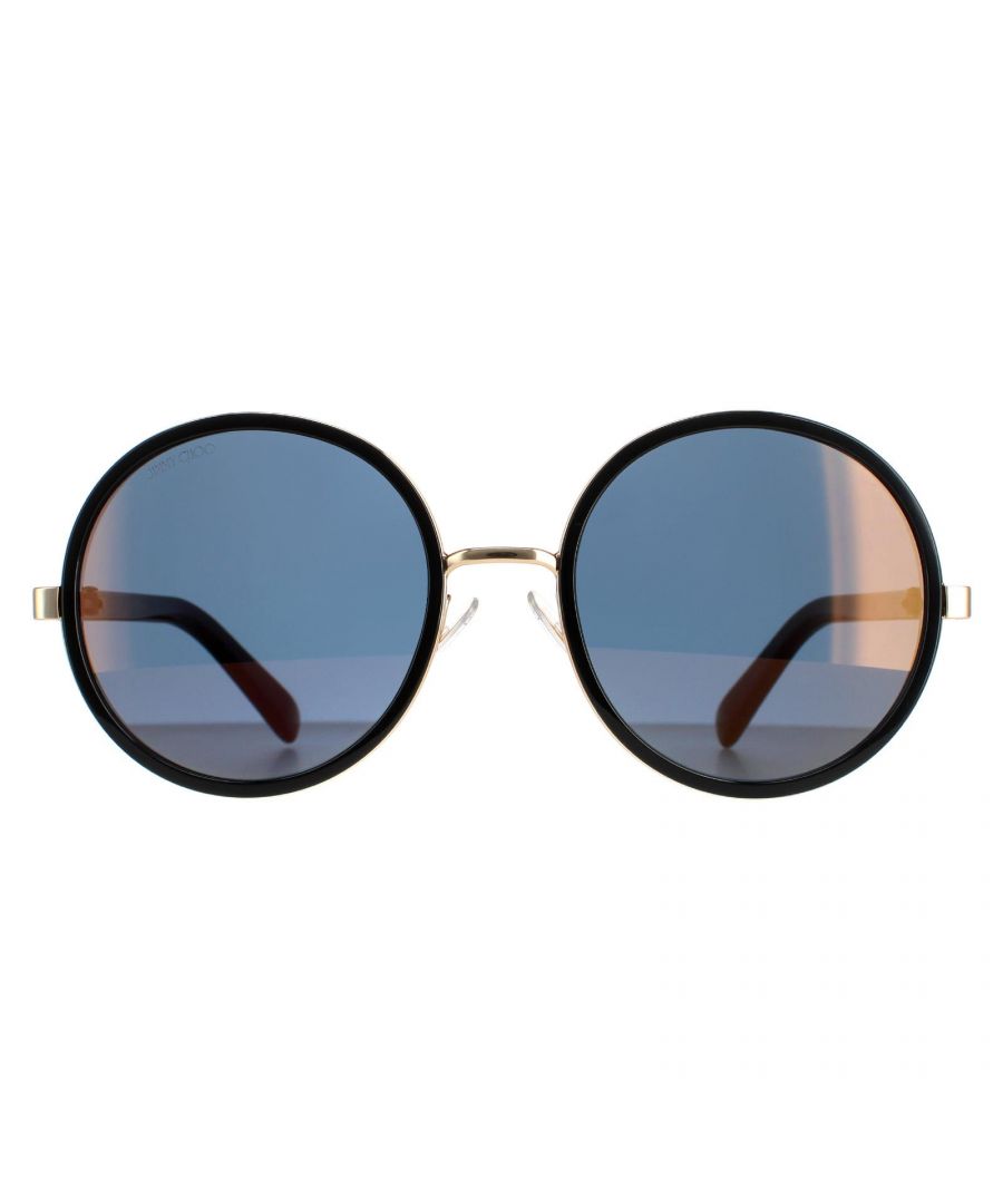 Jimmy Choo Round Womens Gold Black Gold Mirror Andie/N/S  Andie/N/S are a glamorous round style with crystal fabric applied to the outer edges of the lenses. Plastic temples are finished with the Jimmy Choo logo.