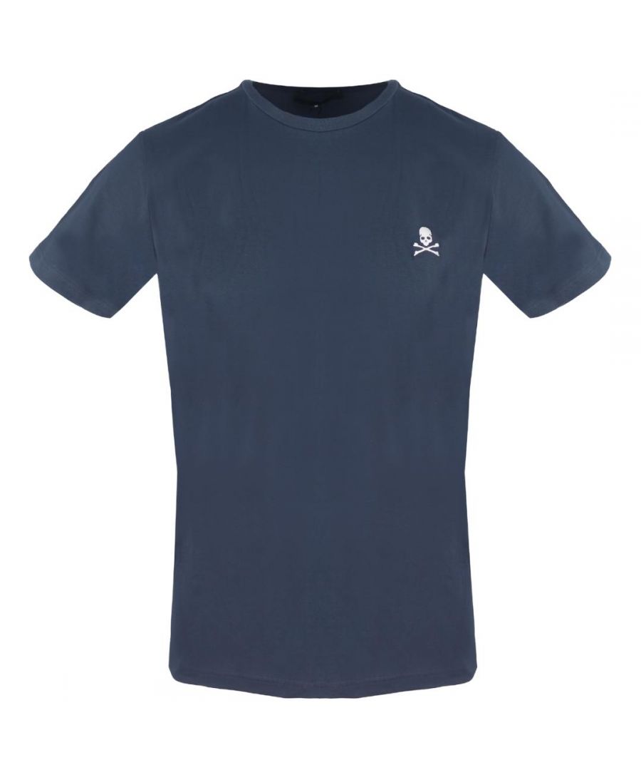 Philipp Plein Skull and Crossbones logo marineblauw ondergoed T-shirt. Stretch pasvorm 95% katoen, 5% elastaan. Plein-gemerkt Skull and Crossbones-logo. T-shirt met korte mouwen, collectie ondergoed. Stijlcode: UTPG11 85