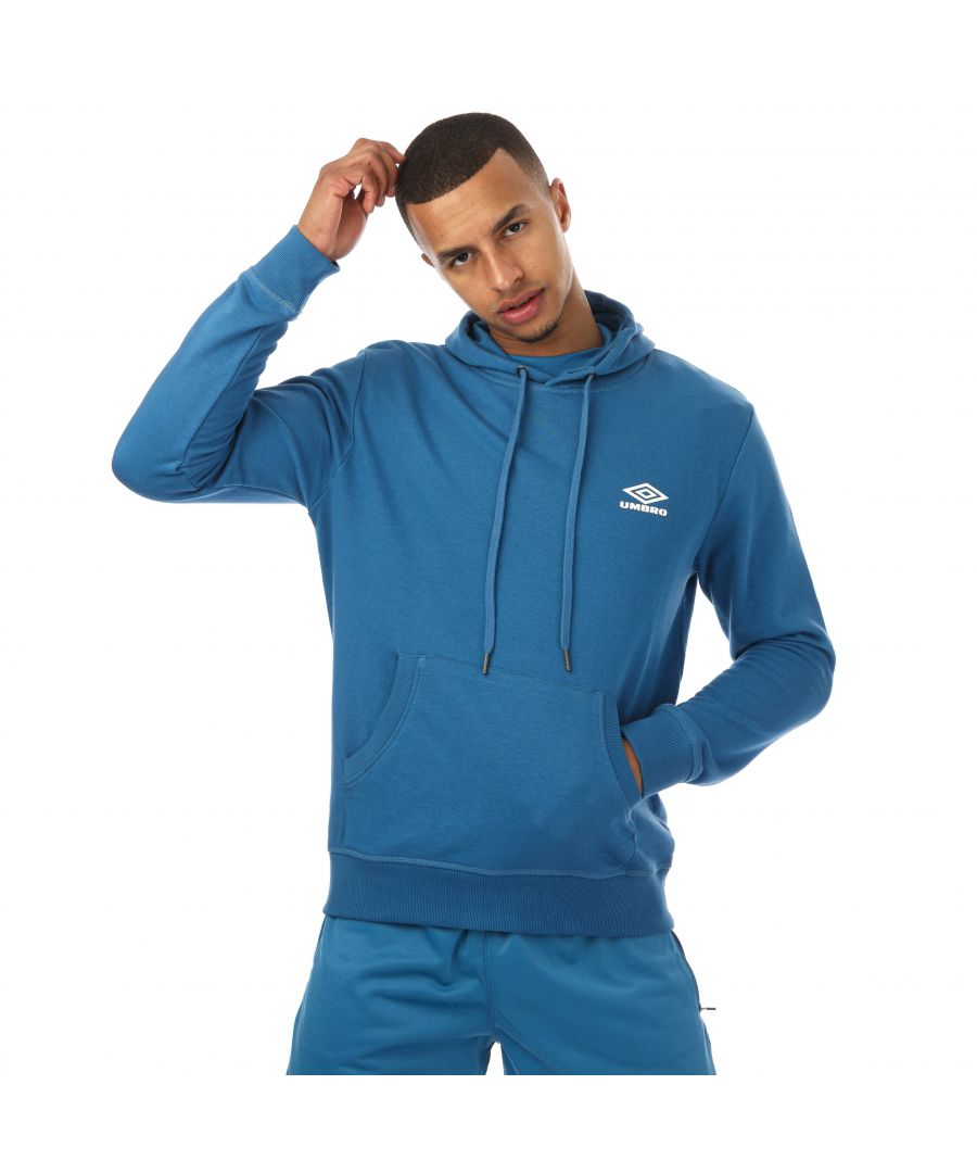Mens Umbro Diamond Hoody in blue.- Drawcord on hood.- Long sleeves.- Kangaroo style pocket to front.- Ribbed cuffs and hem.- Raised small logo print to chest.- 70% Cotton  30% Polyester.- Ref: UMJM0634OGCBLU