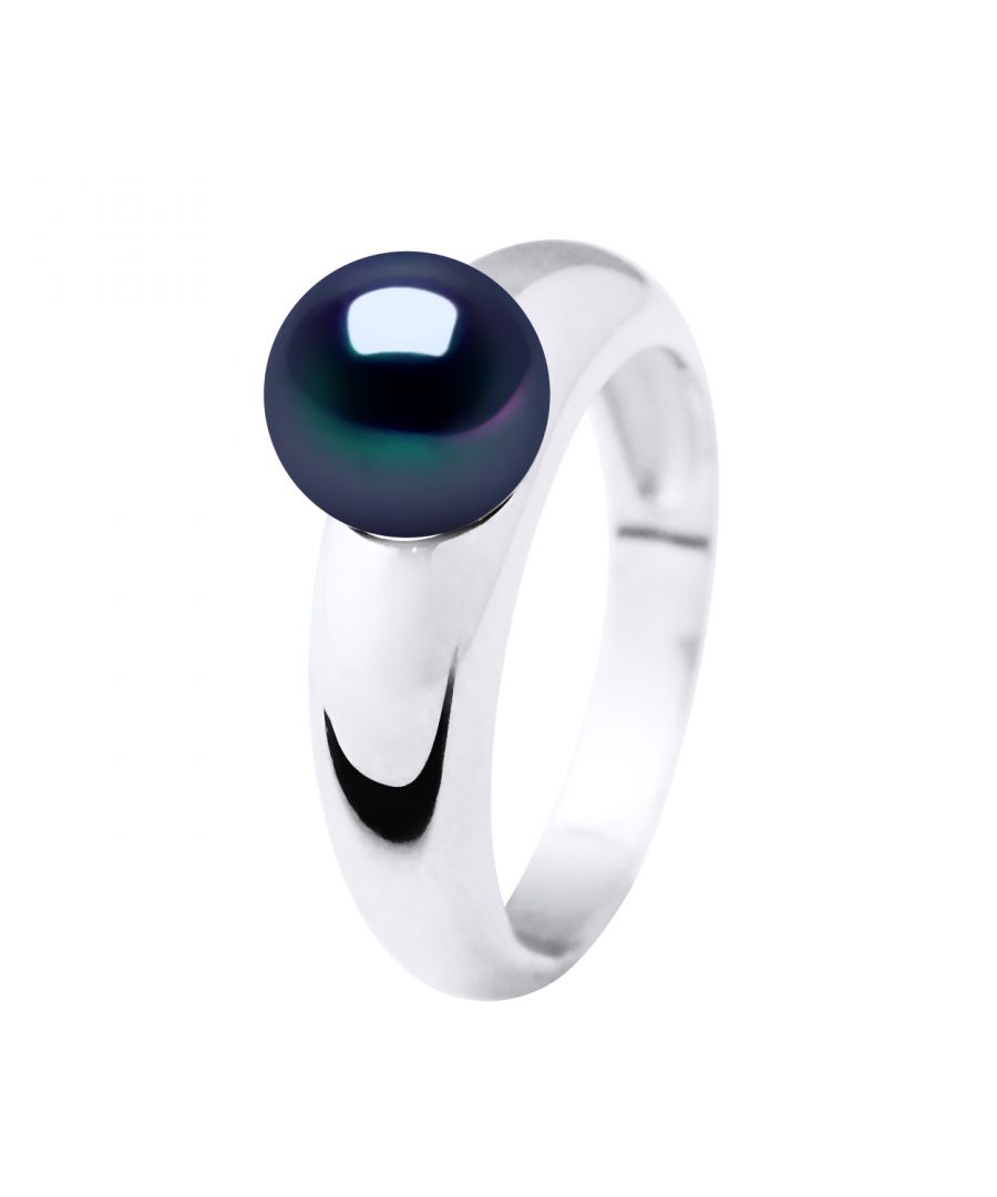 Ring of true Rounded Cultured Freshwater Pearls Curved 925 Sterling Silver Rhodium-plated Tahitian Style color Size avalaible from 48 to 62 , J to U - Our jewellery is made in France and will be delivered in a gift box accompanied by a Certificate of Authenticity and International Warranty
