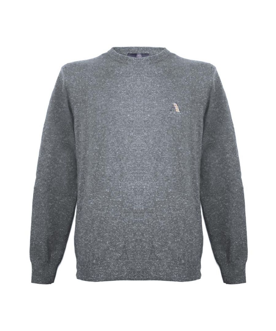 Aquascutum Mens Long Sleeved/Crew Neck Knitwear Jumper with Logo in Grey