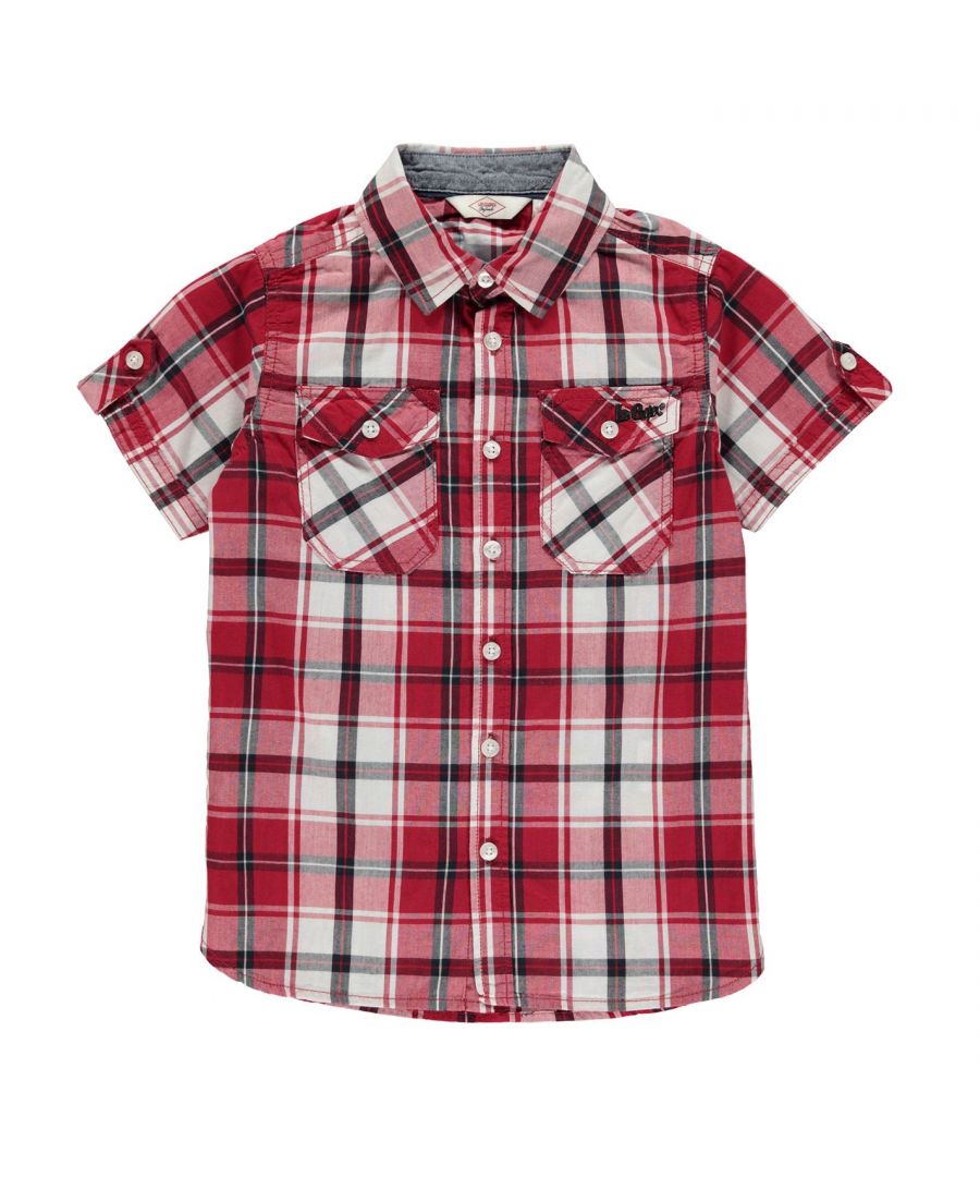 Image for Lee Cooper Kids Short Sleeve Check Shirt Junior Casual Cotton Print Chest Pocket