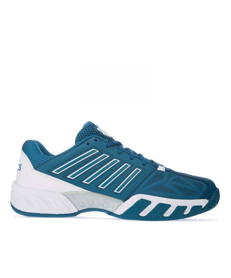 Mens K- Swiss Bigshot Light 3 Trainers in teal.- Textile and Synthetic upper.- Lace closure.- Padded tongue and collar.- K Swiss branding to the tongue and heel.- Excellent grip.- Textile collar lining.- Superb cushioning.- CMEVA Midsole.- CMEVA Sock Liner.- Non-Marking Sole.- Textile and Synthetic upper  Textile lining  Synthetic sole.- Ref: 05366465