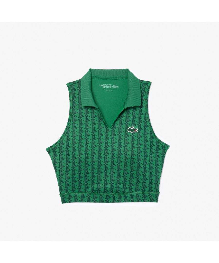 Lacoste Womenss Sport Monogram Print Stretch Sports Bra in Green Cotton – Size X-Large