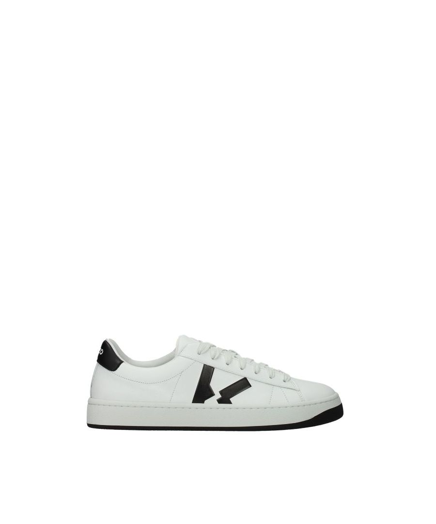 The product with code FA65SN170L5001 leather is a men's sneakers in white/black designed by Kenzo. It has features like side logo, back logo. Wear it for these occasions: aperitif with friends, in the mountains. Ideal for your style street, casual. The product is made by the following materials: leather. Heel height type: low and flat. Bottomed Shoes is rubber. Lace up closure. Round toe. The product was made in Portugal.