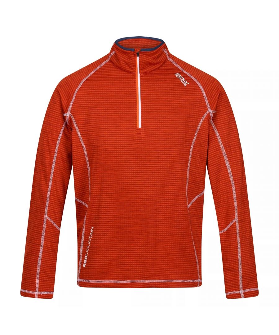 96% Polyester, 4% Elastane. The long sleeve jacket is made of quick dry polyester grid fabric that gives cool and dry comfort. Wicks away moisture to keep the jacket light and cling-free. The jacket features a half neck zip. The four-way stretch construction of the jacket moves better in every direction.