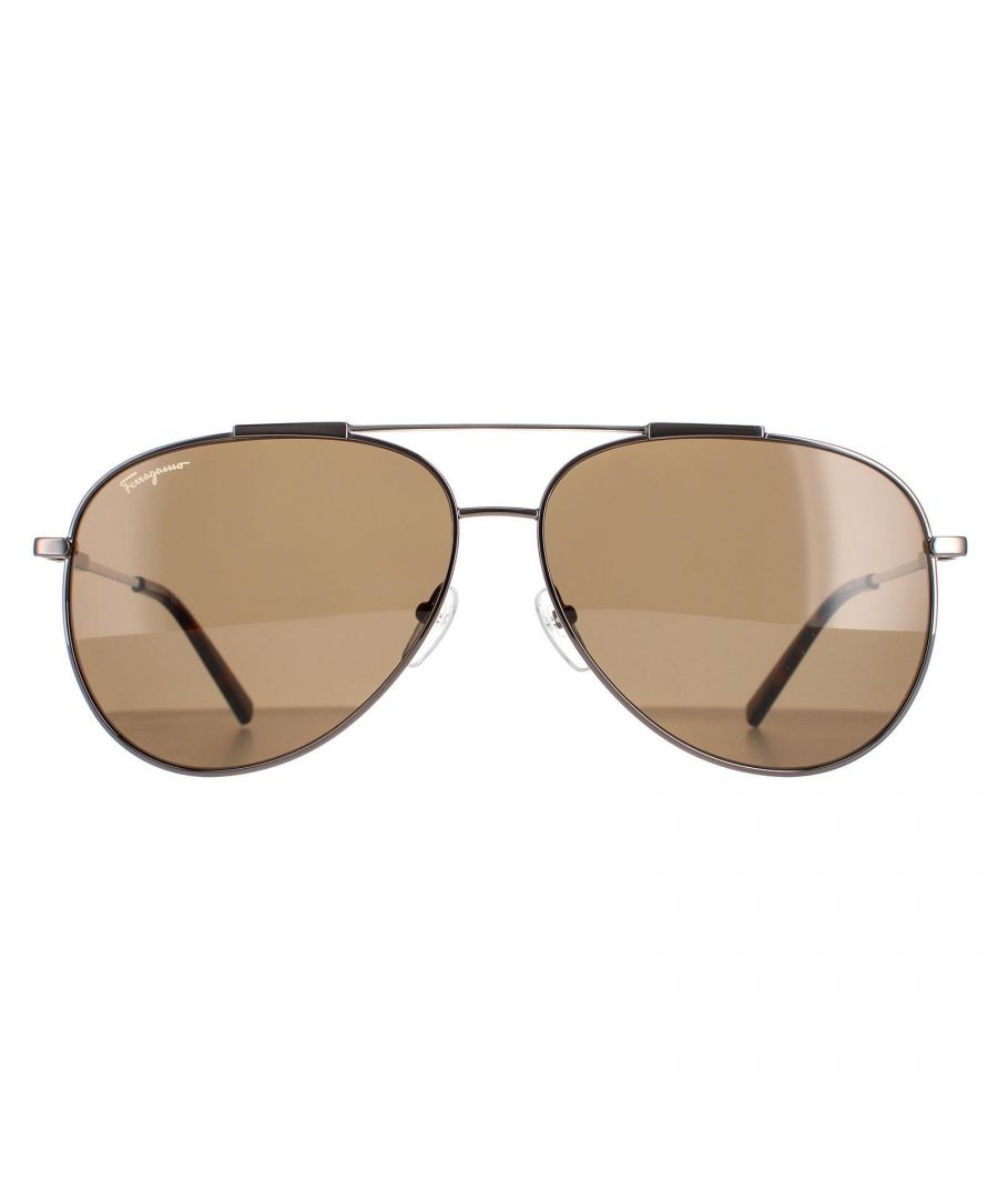 Salvatore Ferragamo Aviator Unisex Dark Ruthenium Tortoise Brown SF265S  Salvatore Ferragamo are a aviator style crafted from lightweight metal. A double bridge design, silicone nose pads and plastic temple tips ensure all day comfort. The Ferragamo logo is engraved in the slender temples for brand authenticity.