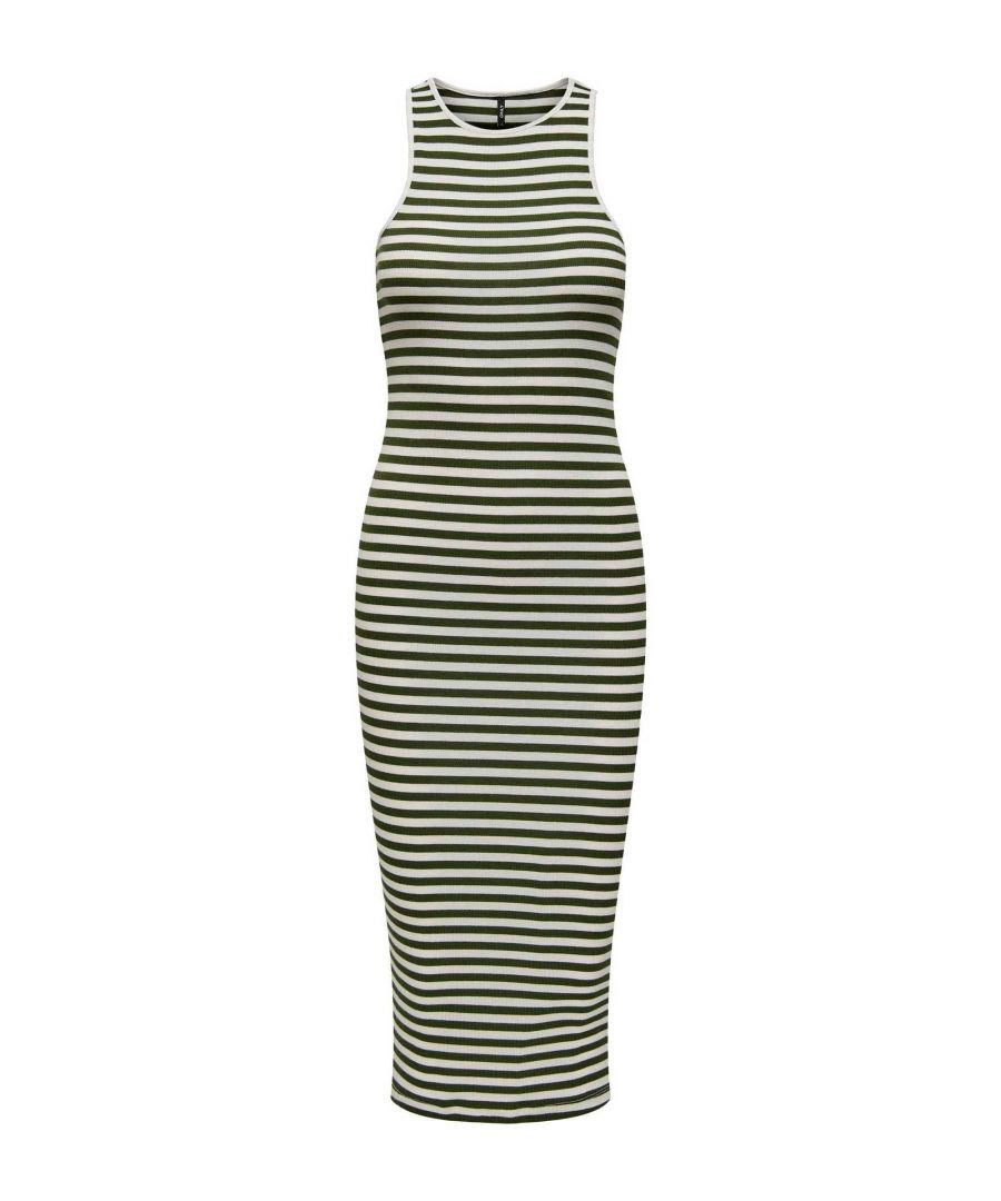 ONLY gestreepte jurk ONLANY  ecru/groen