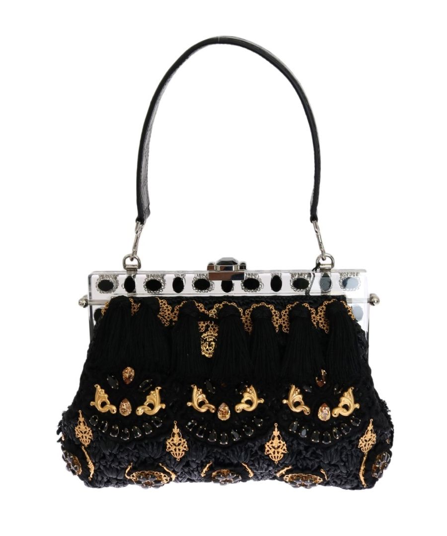 Image for Dolce & Gabbana Black Tassel Gold Baroque Crystal VANDA Bag