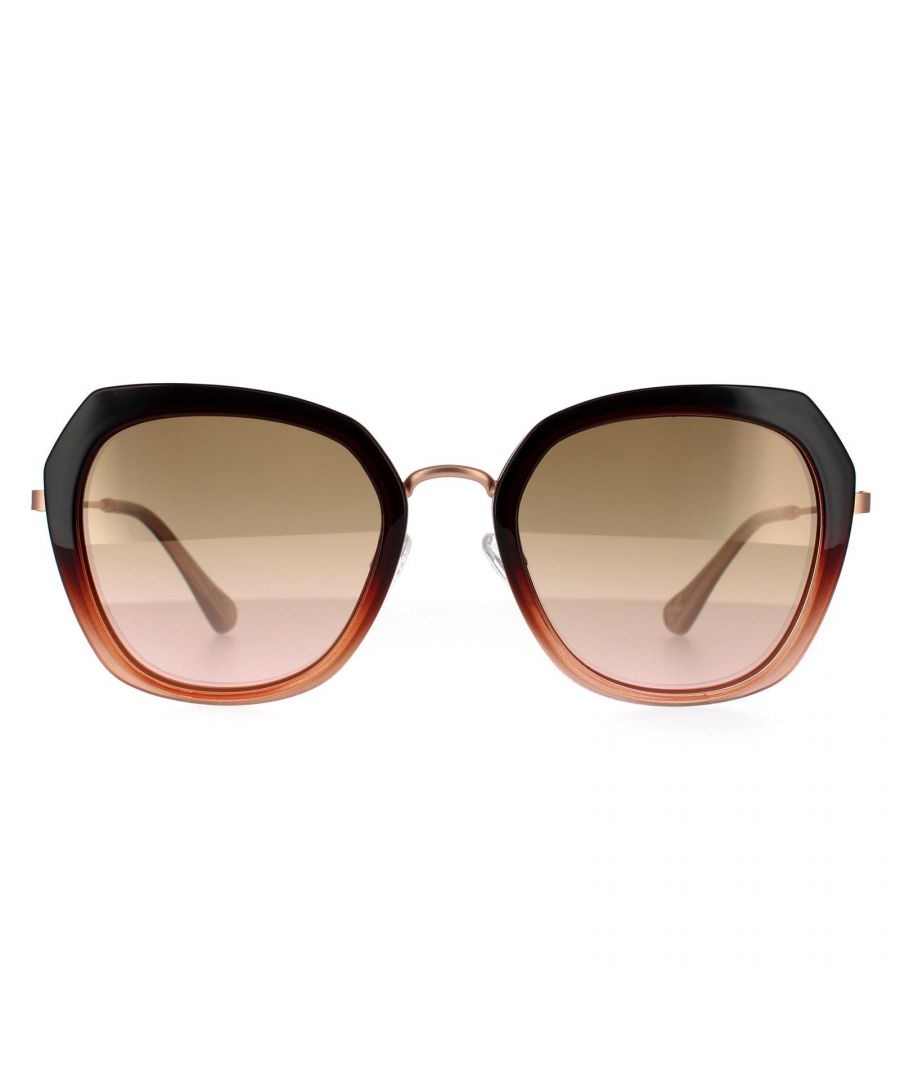 Ted Baker Butterfly Womens Shiny Dark Havana Brown Gradient  Sunglasses Gisela TB1581 have a luxurious oversized butterfly frame. The adjustable nose pads and temple tips provide all day comfort. Flat metal temples feature an engraved Ted Baker .