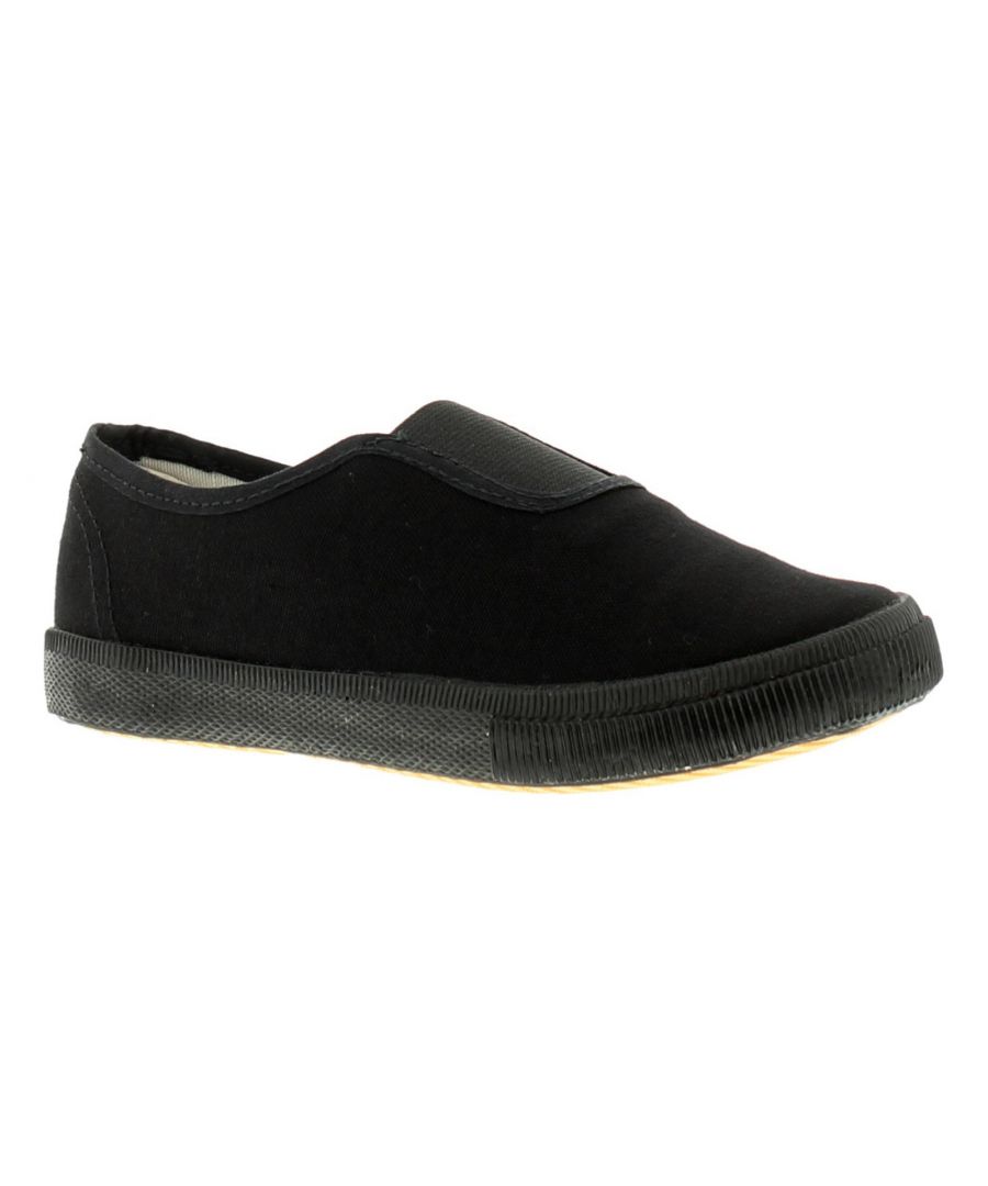 New Childrens Black Gusset School Pumps (Please Note Sizes 7-5). Fabric Upper. Fabric Lining. Synthetic Sole. Kids School Pe Plims Plimsoles Plimsolls Plimsols Black.