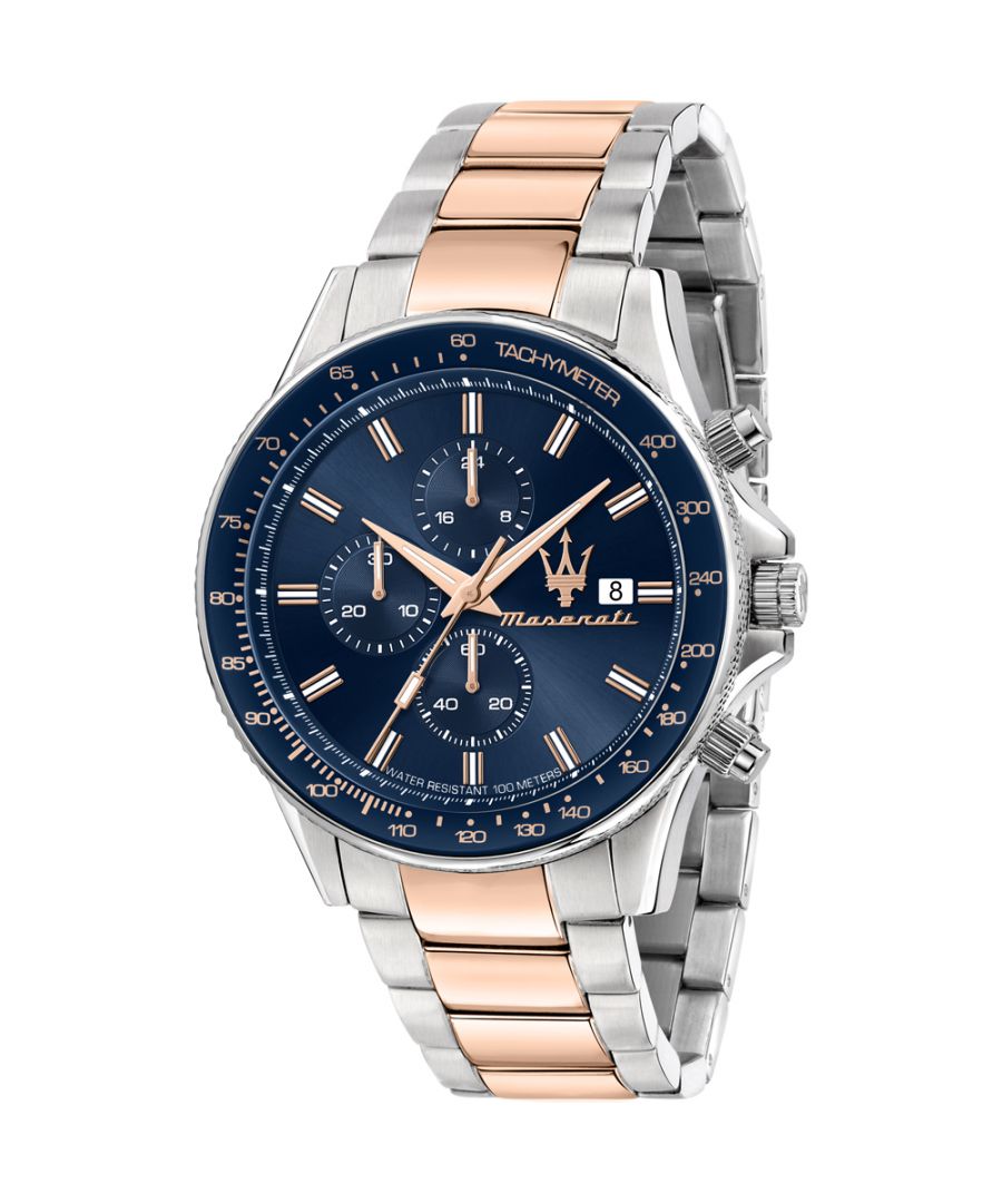 Stijlvol heren horloge van het merk Maserati. Het horloge heeft een polsbandje dat ook kleiner gemaakt kan worden, de kast heeft een diameter van 44 mm en het uurwerk is van Quartz.  Merk: MaseratiModelnaam: R8873640012 (44mm)Categorie: heren horlogeMaterialen: edelstaalKleur: zilver, rosegoud, blauw