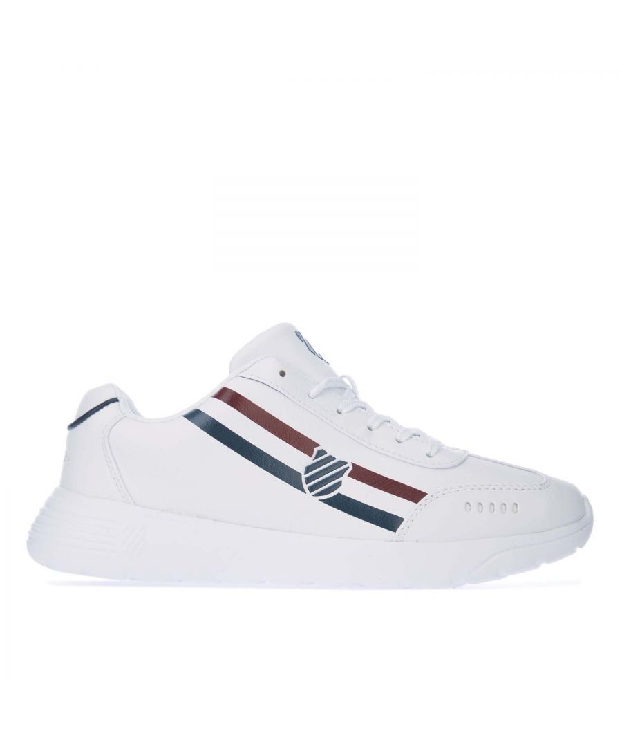 Mens K- Swiss Enstev Active Trainers in white.- Breathable upper.- Lace closure.- Padded tongue.- Textile collar lining.- Soft sockliner.- Comfort cushioning midsole.- K-Swiss branding.- Textile upper  Textile lining  Synthetic sole.- Ref: 06160142