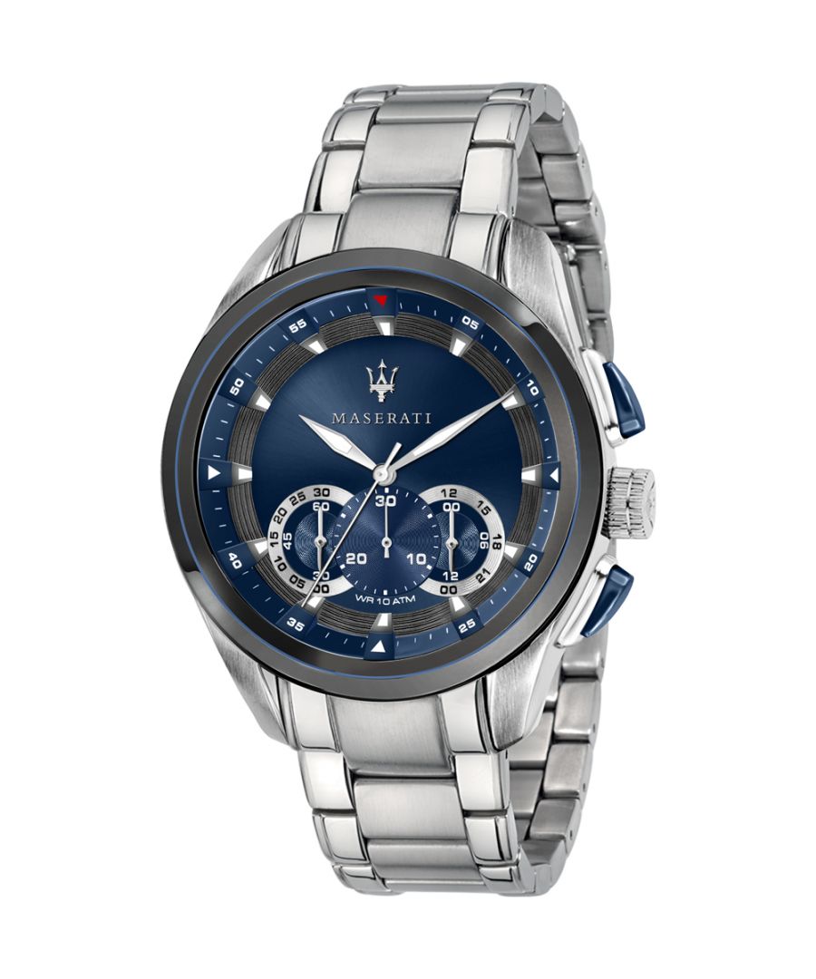Stijlvol heren horloge van het merk Maserati. Het horloge heeft een polsbandje dat ook kleiner gemaakt kan worden, de kast heeft een diameter van 45mm en het uurwerk is van Quartz.  Merk: MaseratiModelnaam: R8873612014 (45mm)Categorie: heren horlogeMaterialen: edelstaalKleur: zilver, blauw