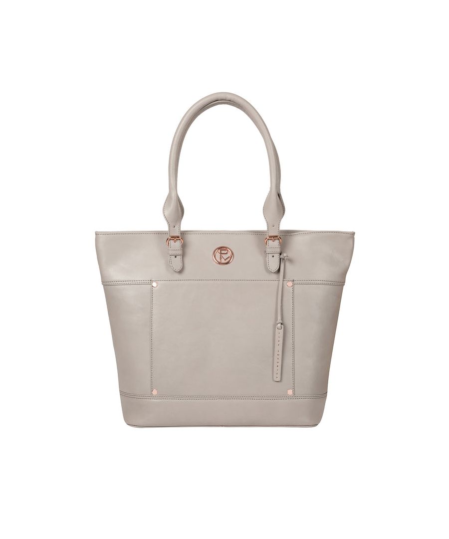 With a practical and smart design, the 'Monet' tote bag from Pure Luxuries London is crafted from leather with a luxuriously smooth finish, adorned with rose gold metal fittings. The spacious compartment comes with two pockets, lined with natural 100% cotton and is secured by a zip-over top. Additional storage space is provided by an eye-catching front slip pocket that is ideal for on-the-go storage. Comes with adjustable leather handles and is adorned with a Pure Luxuries London logo and charm.