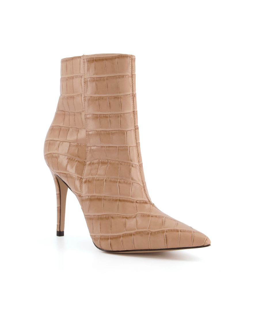 Sleek and sophisticated stiletto ankle boots that deliver that little bit extra. The polished reptile finish adds a luxe look to a classic contemporary style. Elevate a casual look or punctuate an occasion outfit effortlessly.