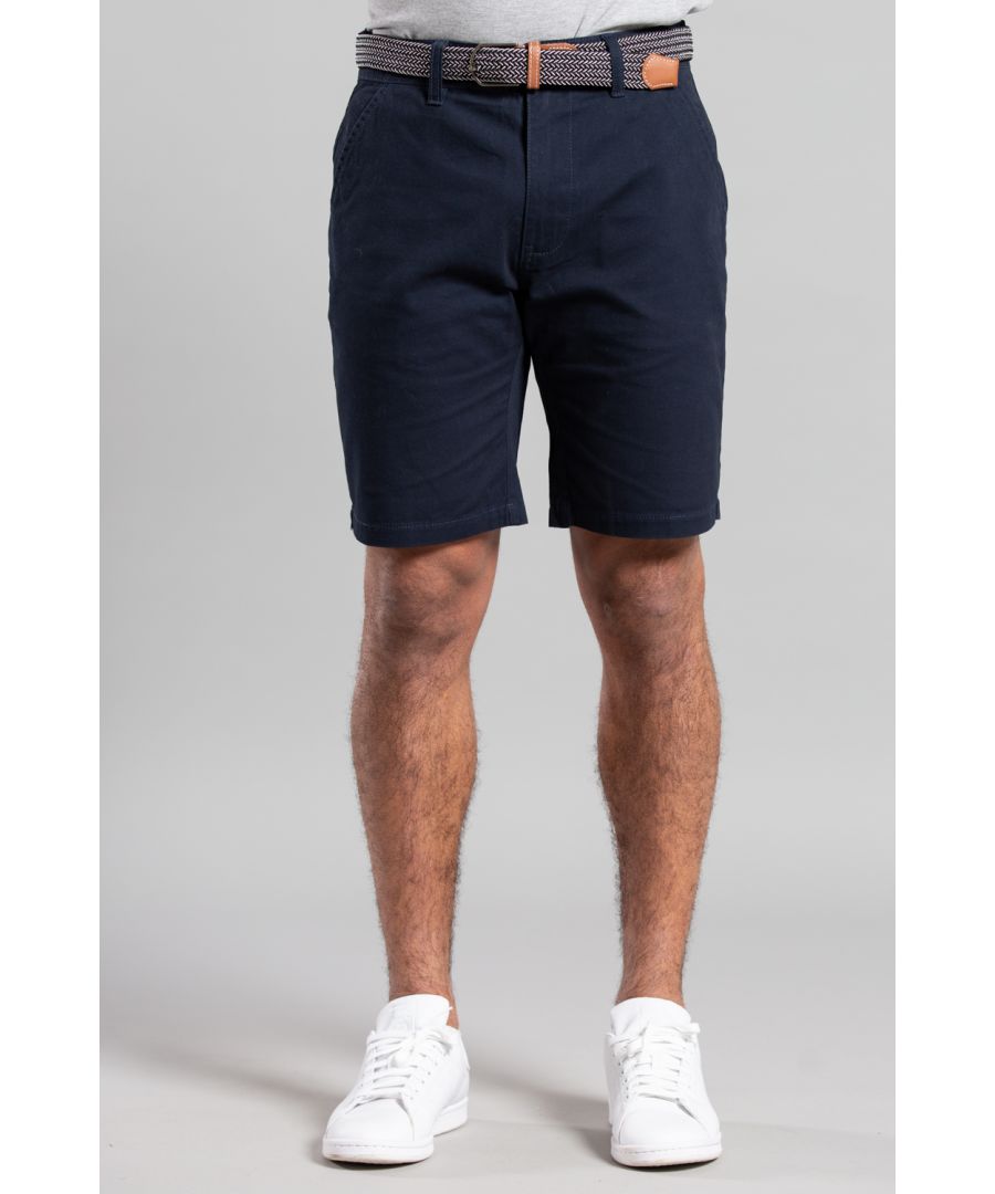 Get ready for summer with these versatile chino shorts. Made from 100% cotton twill, they're comfortable and breathable. With a classic design and simple belt, they're easy to pair with any outfit. Perfect for any casual occasion, these shorts are a must-have for your warm-weather wardrobe. They are machine washable for easy care