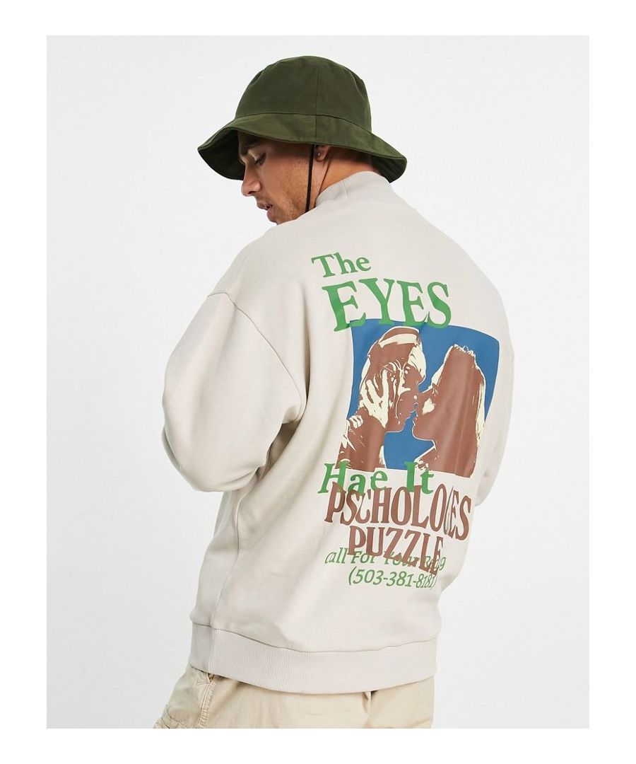 Sweatshirt by ASOS DESIGN High neck Print to back Ribbed trims Oversized fit Sold by Asos