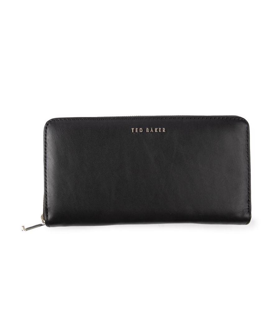 Womens black Ted Baker garcey purse, manufactured with leather. Featuring: full zip closure, gold hardware, central zip section, twelve card compartments and presentation box.