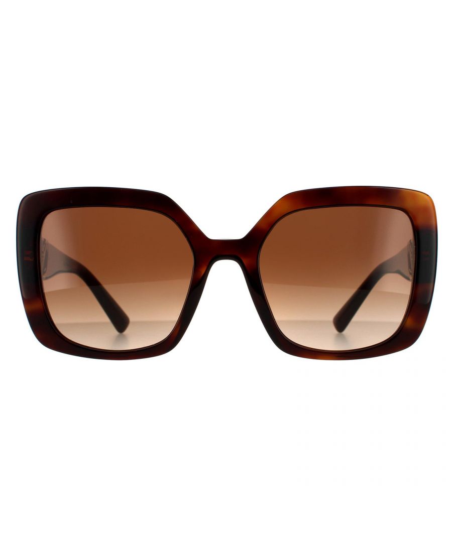 Valentino Square Womens Havana Flame Brown Gradient Sunglasses VA4065 are an oversized square design crafted from lightweight acetate. The slim temples are engraved with Valentino's logo for brand authenticity.