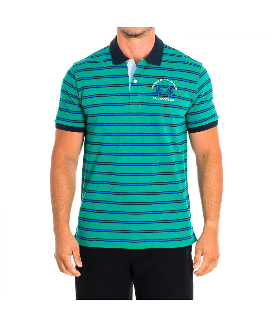 La Martina Mens Short Sleeve Polo TMP024-PK147 man - Green Cotton - Size Large - Secret Sales
