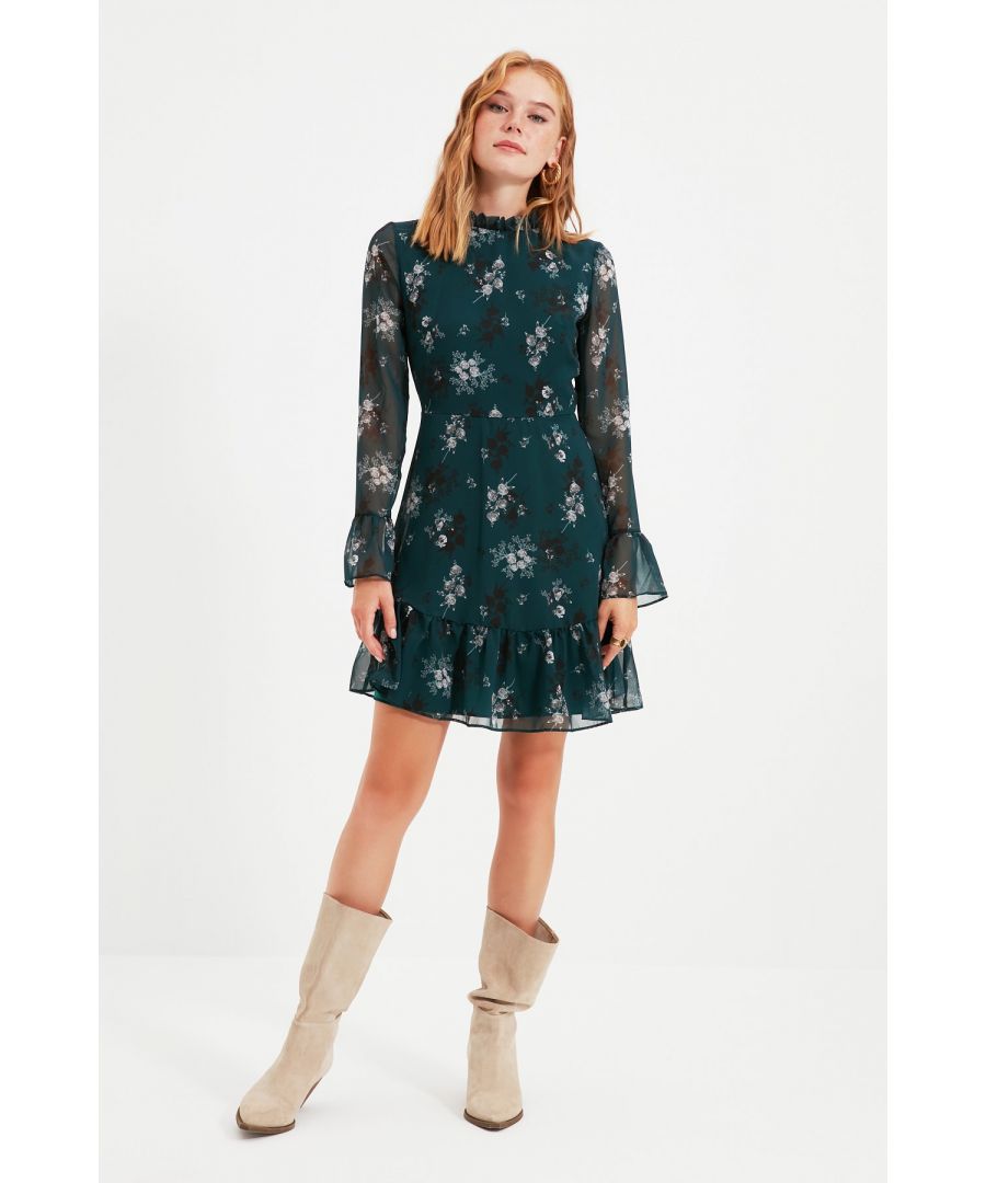Trendyol WoMens Standing collar A-line Mini Dress - Green - Size EU 34 (Womens)
