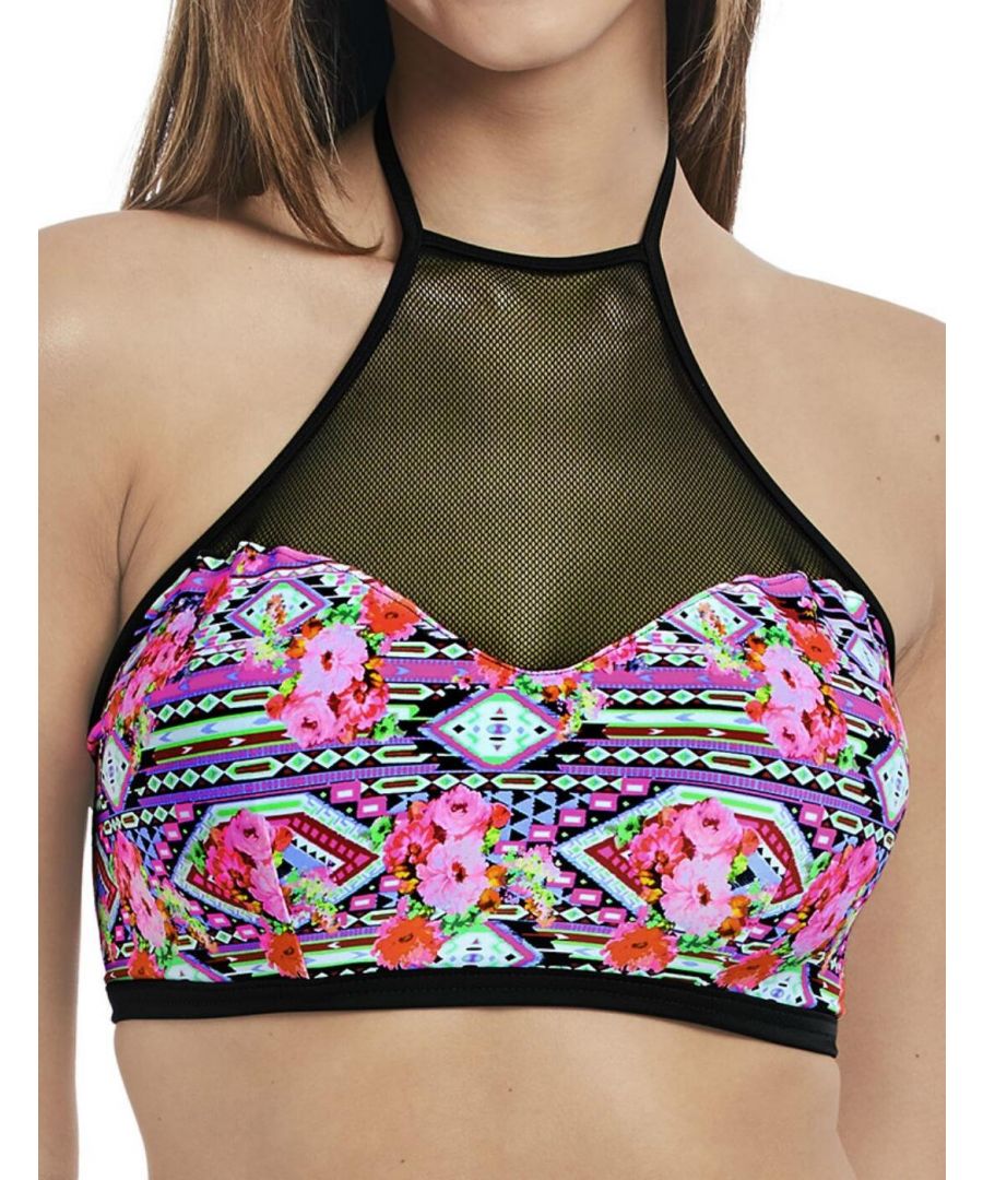 Freya Womens Texas Rose Underwire High Neck Bikini Crop Top, - Multicolour - Size 36E