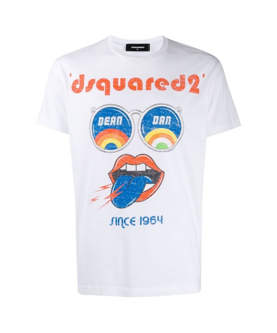 Dsquared2 Mens Dean and Dan Psychedelic Sunnies White T-Shirt Cotton - Size 2XL