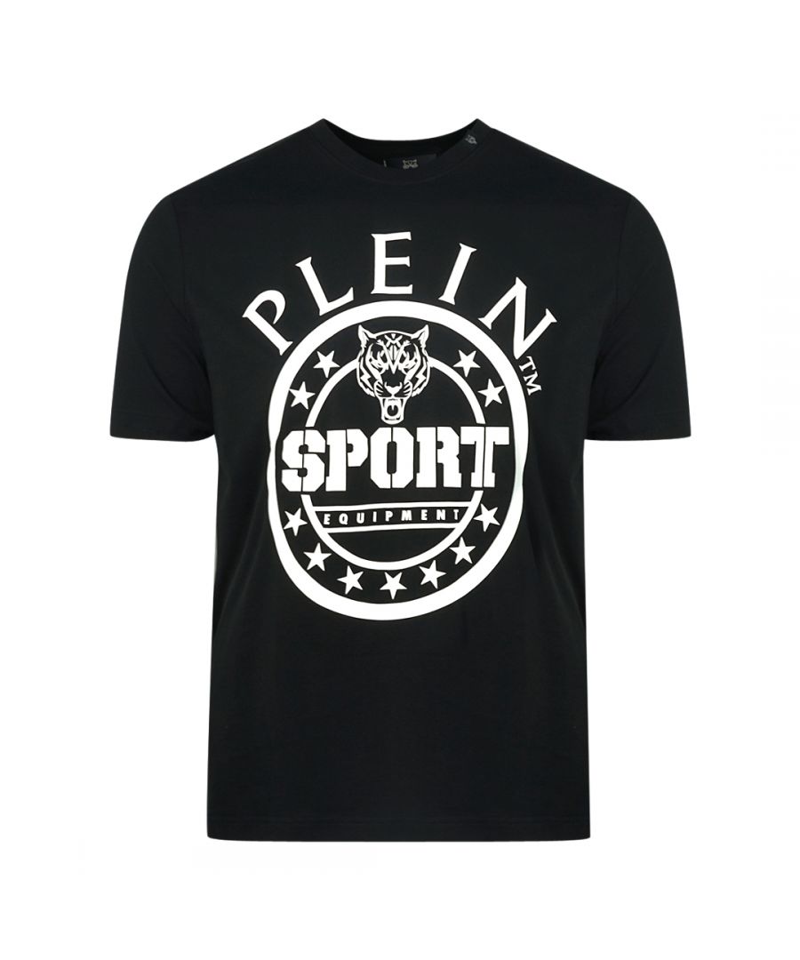 Philipp Plein Sport zwart T-shirt met rond logo. Philipp Plein Sport zwart T-shirt. 100% katoen. Plein-merklogo. Badges met Plein-logo Stijlcode: TIPS128 99